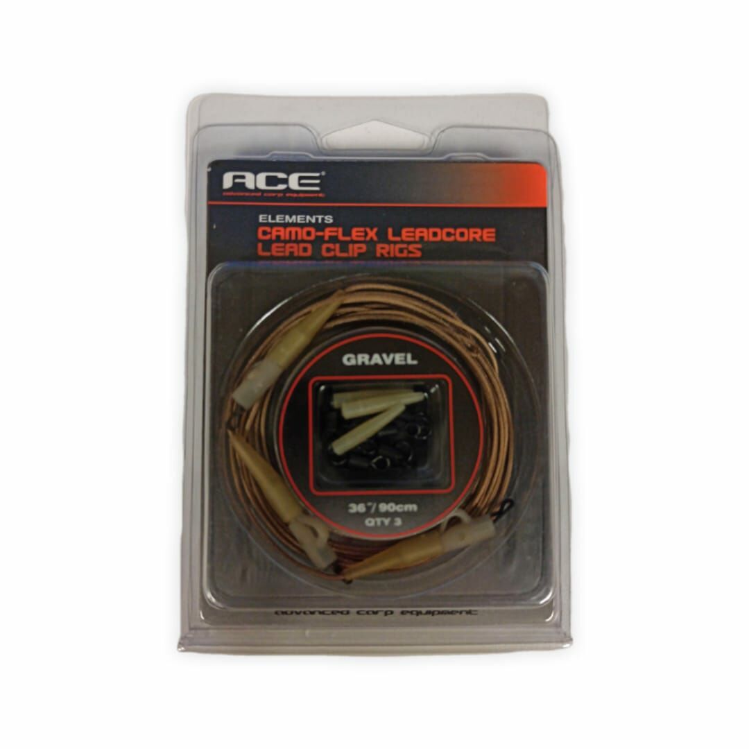 ACE Camo Flex Leadcore Lead Clips Rigs Gravel 3 Adet 90 Cm Çakıl Rengi Kurşun Klipsi Kurşunlu Lider
