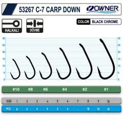 Owner C-7 Carp Down Black Chrome Sazan İğnesi