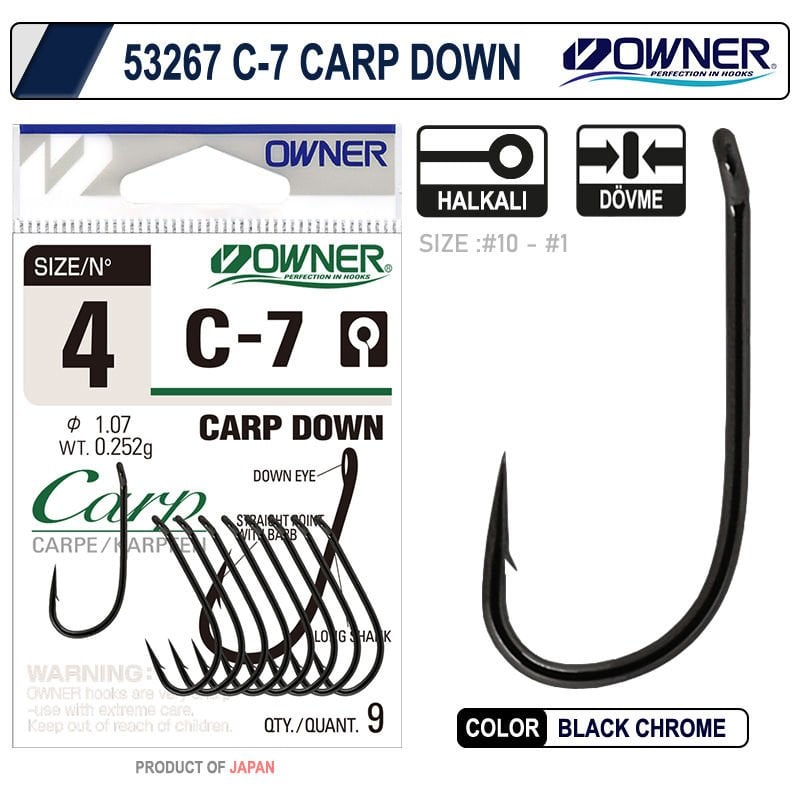 Owner C-7 Carp Down Black Chrome Sazan İğnesi
