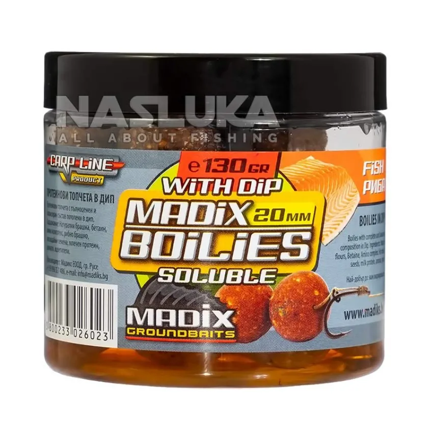 Madix 20mm Soluble Boilie With Dip Fish Balıklı Eriyen Dipli Boili