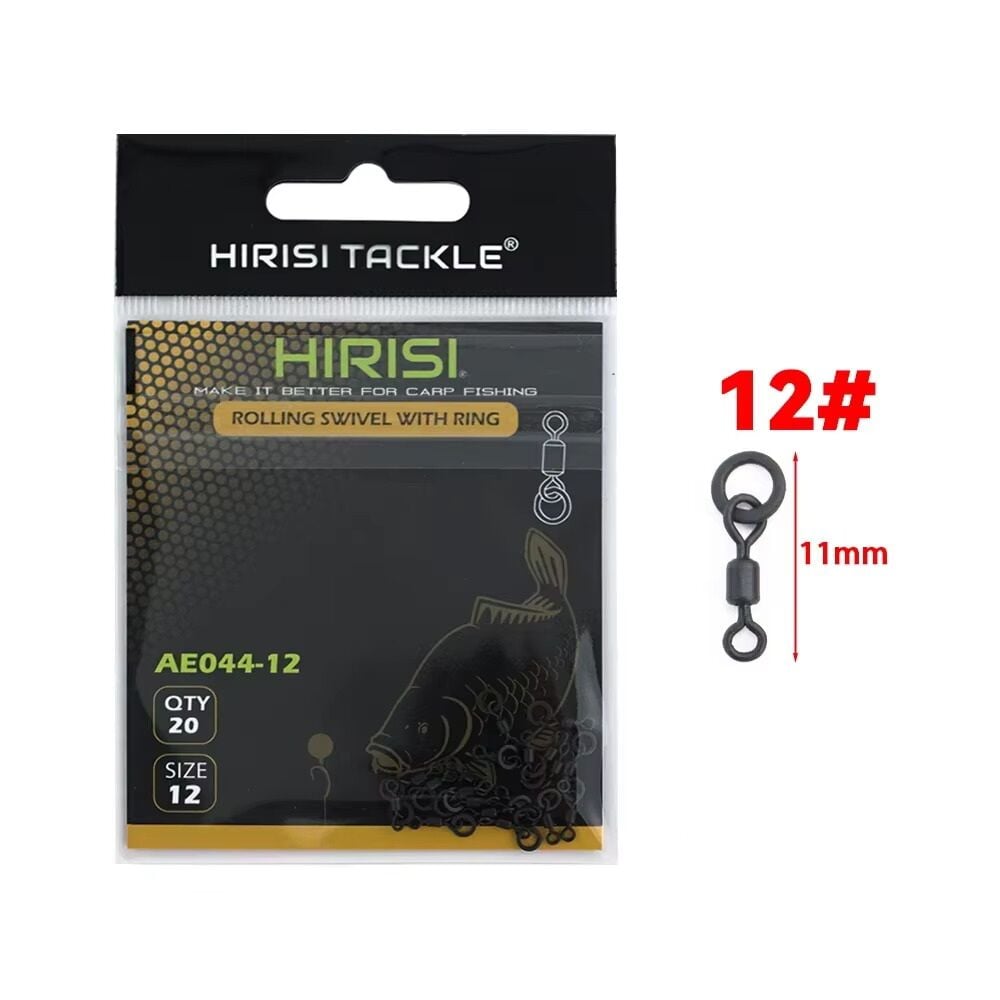 Hirisi AE044 20Pcs No12 Carp Fishing Hook Swivel With Ring İğne Yem Fırdöndüsü