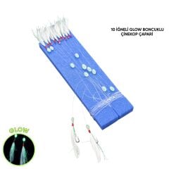 Fishack Palamut Lüfer Çinekop Hazır Çapari Takımı  On İğneli Tüylü Glow Boncuklu 1 Adet