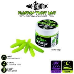 Yüzen Silikon Kurt - Glow Alabalık Yemi - 37mm - Sarımsak Kokulu - Fosfor Yeşili - Trout Bait