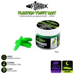 Yüzen Silikon Kurt - Glow Alabalık Yemi - 37mm - Sarımsak Kokulu - Yeşil - Trout Bait
