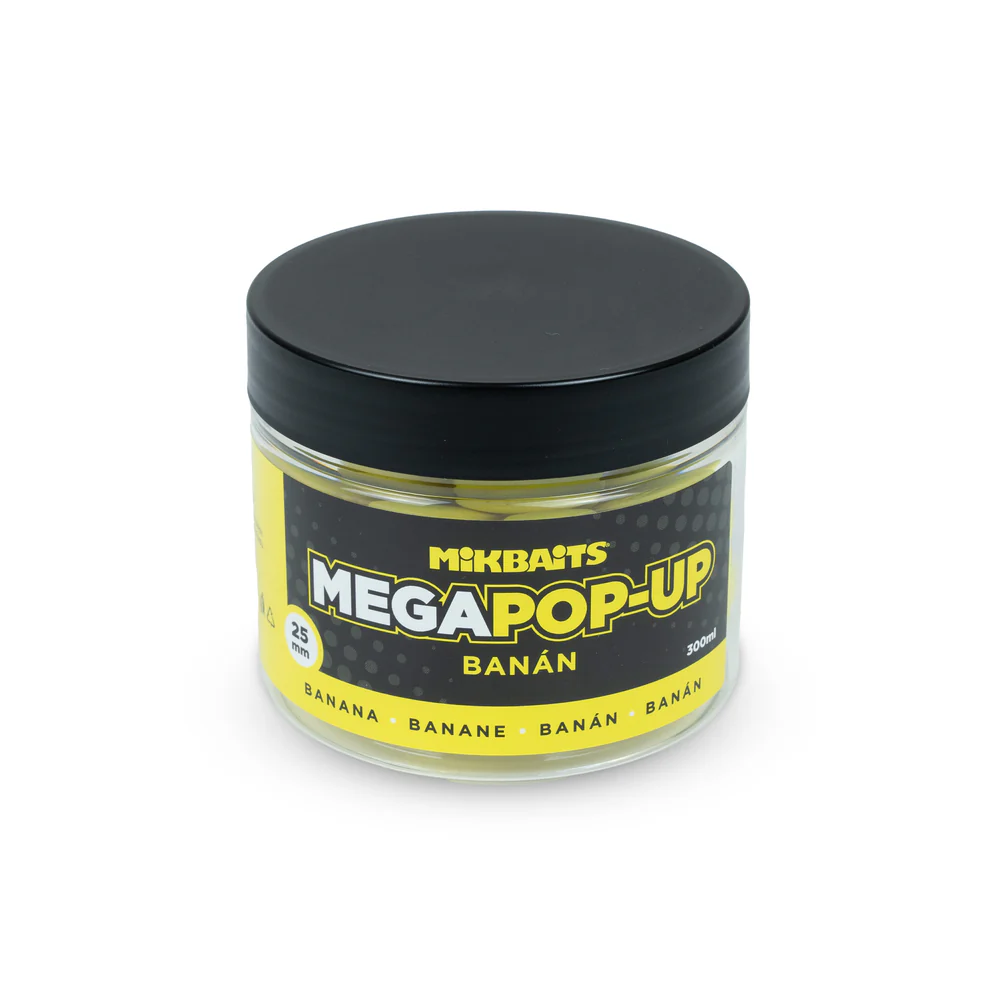 Mikbaits Mega Plovoucí fluo boilie 300ml Banán 25mm Muz Pop Up